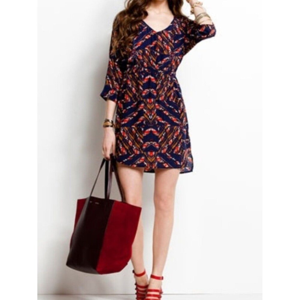 Greylin | Quinn Mini Dress | 100% Silk | Navy Abstract Design | Large